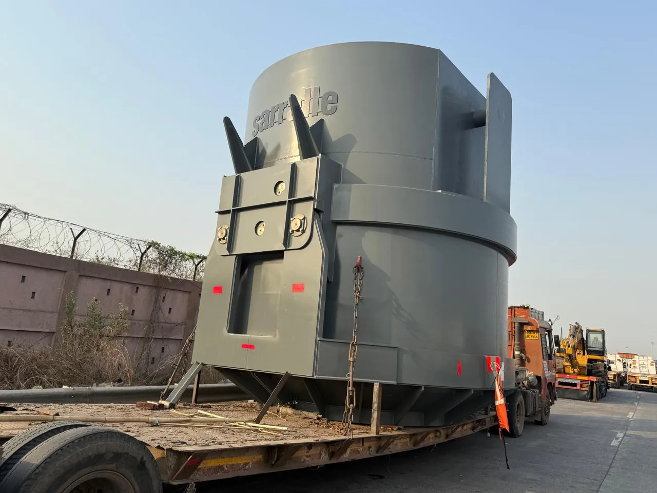 Large steel vessel transported on a trailer